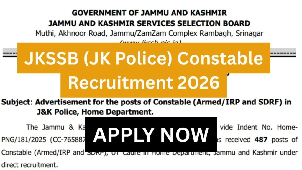 JKSSB (JK Police) Constable Recruitment 2026 > 669 Posts Announced, Age Limit, Physical Standards & Application Details