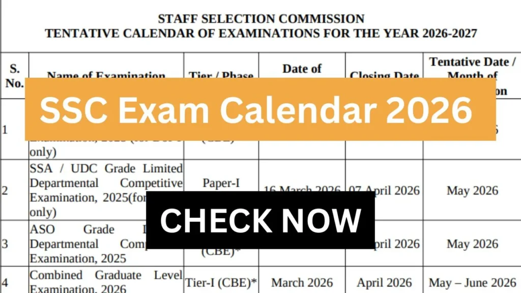 SSC Exam Calendar 2026 > Upcoming Competitive Exams, Dates & Important Details